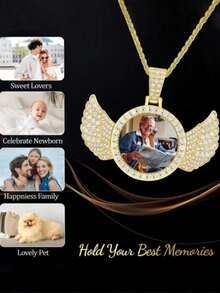 1 pieza Collar con colgante de alas de ángel de metal minimalista, adecuado para uso diario de hombres, conmemoración fotográfica AGHL - Collar colgante - Ver 9