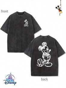 Disney Couple T-Shirts, 100% Cotton, 230g, Cute Mickey Mouse Crew Neck T-Shirts, Detailed And Vibrant Design, Durable And Easy-Care Fabric, Suitable For Everyday Wear, Commuting And Other Occasions. - 黑色 - 查看 1