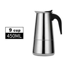 Cafetera de acero inoxidable, Cafetera Moka eléctrica portátil de 2/4/6/9 tazas, Cafetera de estilo europeo para espresso - Menos de 0,5 l - Ver 14