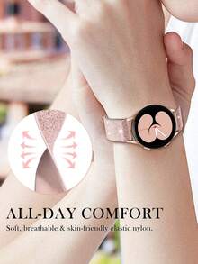 Bling Sparkly Stretchy Nylon Solo Loop Band Compatible With Samsung Galaxy Watch 4 5 6 7 FE 40mm 44mm/Watch 4 6 Classic 42mm 46mm 43mm 47mm/Watch 5 Pro 45mm/Watch 3 41mm/Active 2 , Elastic Nylon Straps Shiny Cute Glitter Replacement Sport Solo Loop Wristband Compatible With Vivoactive 6/Vivoactive 5/3/3 Music Watch - Silty Sand Color - View 7