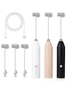 1个可充电便携式电动奶泡器，3档速度设置，300mAh电池，304不锈钢搅拌头，适用于鸡蛋、牛奶、咖啡、拿铁、卡布奇诺、热巧克力和蛋白粉饮品，迷你搅拌器，理想礼品 - 彩色 - 查看 9