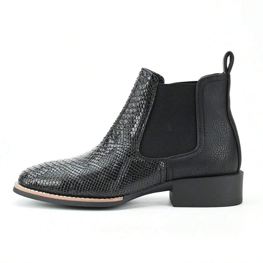 Vintage Crocodile-Embossed Chelsea Boots - Black - View 1