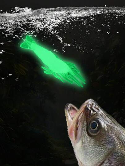 10 piezas de señuelos de plástico blando con forma de camarón que brillan en la oscuridad - Cebo de pesca de agua dulce y salada realista, ideal para pesca nocturna para capturar lubina, trucha, crappie, róbalo