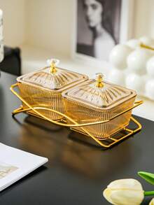 一套带盖豪华塑料食品储物盒和重型金属托盘 - 香檳色 - 查看 8