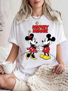Disney UNIHLO  MICKEYMOUSE   Print  Summer Casual Versatile Pure Cotton T-Shirt Suitable For Any Place - 白色 - 查看 2