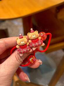 2pcs/Set Cute Cartoon Rabbit Hair Scrunchies, Bear Hair Ties, Elastic Headbands, Hair Accessories - Multicolor - View 5