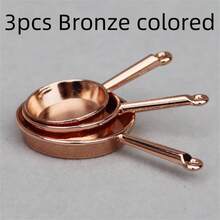 3pcs 1:12 Scale Miniature Frying Pans, Dollhouse Furniture Accessories, Tiny Kitchen Utensils, Alloy Cookware Set, Miniature Scene Photography Props, Decoration For Doll House Kitchen - one-size - View 15