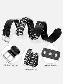 Metal Punk Rock Rivet Belt Punk PU Leather Belt Threads Studded Goth Belt With Pyramid Studs For Women Men - Bullet - View 3