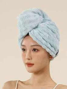 1pc Coral Fleece Thick Super Absorbent Hair Drying Towel, Minimalist Solid Color Hair Turban, Suitable For Long & Short Hair - Multicolor - View 14