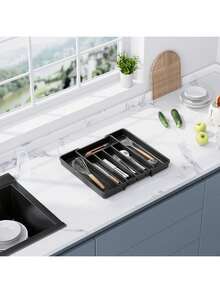Silverware Organizer - Expandable Kitchen Drawer Organizer, Adjustable Utensil Organizer, Cutlery Tray For Forks, Knives, Multipurpose Kitchen Organizers And Storage Solution, Black, Medium UWJJ - Black - View 2