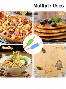 1pc Silicone Rolling Pin With Wooden Handle, Home Use Non-Stick Dough Roller, Dumpling Kneading Baking Tool, Kitchen Utensil - Green - View 5