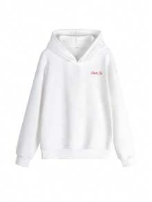 Áo nỉ dài tay in hoa có mũ trùm đầu, dây rút, có túi dành cho nữ, kiểu dáng rộng rãi, đa năng, thích hợp cho kỳ nghỉ, trang phục mùa đông thời trang, phù hợp mặc hàng ngày, màu trắng mùa xuân. - trắng - Xem 3