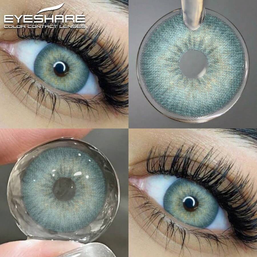 Eyeshare 1 Pair Natural Blue Yearly Disposable Contact Eyewear With Big Diameter For Dating Or Daily Wear Party