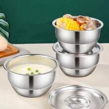 1个不锈钢碗，带盖蒸蛋碗，蒸米饭汤锅，炖锅，甜点，配菜，蛋汤，家用厨具 - 彩色 - 查看 5