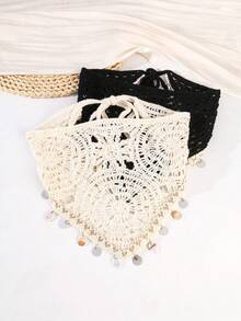 1pc Bohemian Shell Pattern Ocean Element Tassel Knitted Triangular Headband, Women Hair Accessory - Multicolor - View 2