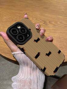 1个极简焦糖条纹黑棕色腊肠犬图案竖款仿皮软保护手机壳，适合作为礼物送给朋友和爱人，兼容苹果 17/17AIR/17PRO/17PROMAX - 彩色 - 查看 5