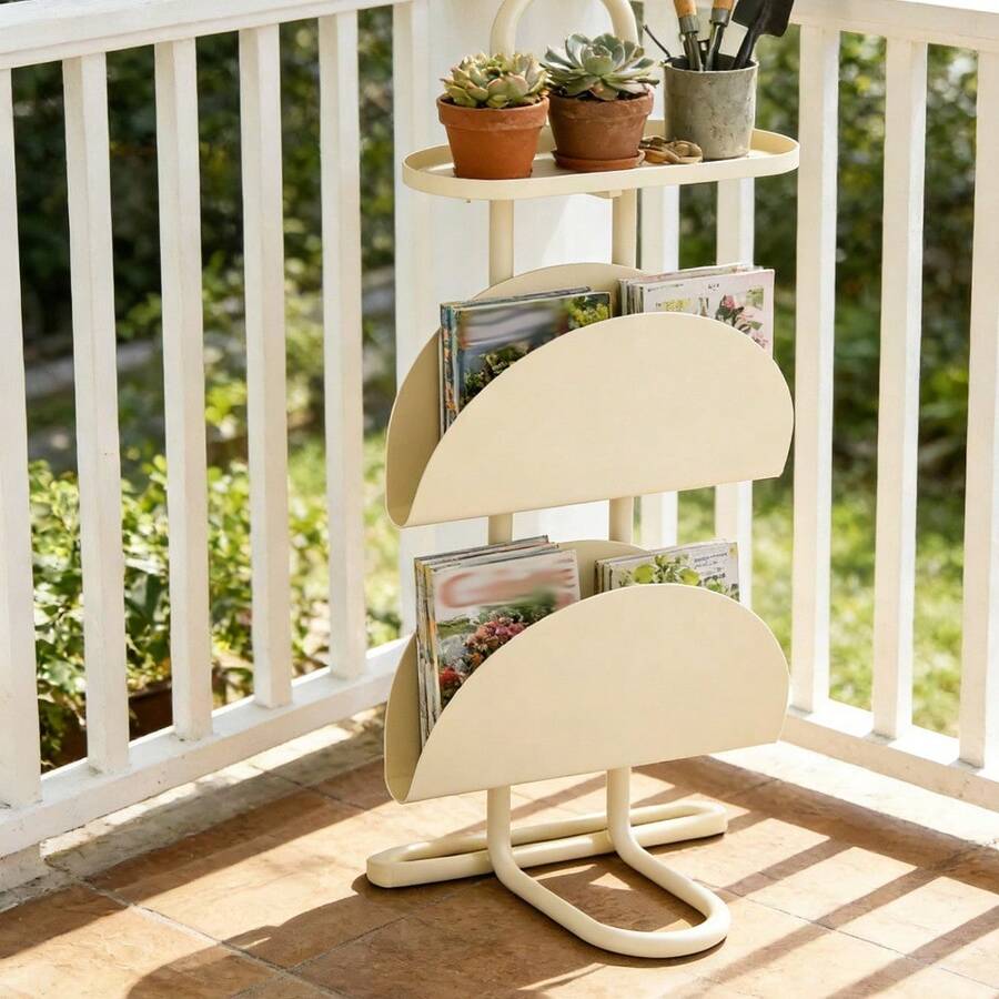 3 Tiers Multi-Functional Iron Side Table, Stable Base End Table, Compact Nightstand With Storage Shelf For Living Room & Office - White - View 1