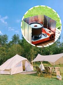 Portable Folding Windproof Sunshade For Outdoor Cooking, Lightweight And Metal Sun Visor With Adjustable Angle. Portable Design Suitable For Camping, Hiking, Picnics - A Must-Have For Grills, Stoves And Hot Pots. Stylish Metallic Texture - Multicolor - View 4