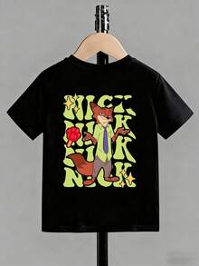 Disney Crazy Zootopia Fox Nick, Themed Cartoon Print, Casual And Simple Short Sleeved T-Shirt, Suitable For Spring And Summer Seasons, Suitable For Boys And Girls To Wear. Festival Gift - 黑色 - 查看 3