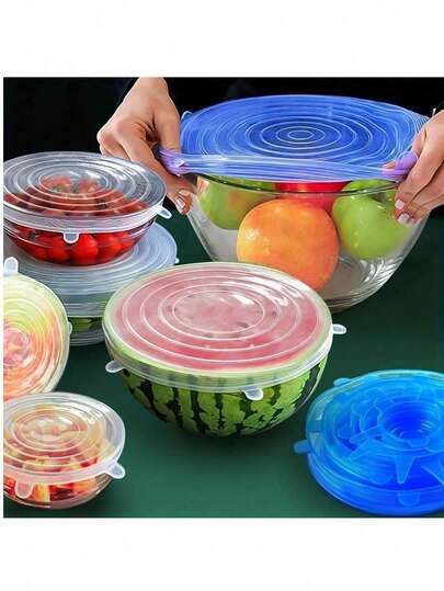 6pcs Silicone Stretch Lids, Reusable Durable Food Storage Covers, Silicone Bowl Lids, Microwave Lids, Airtight Sealing Covers, Household & Kitchen Storage Supplies