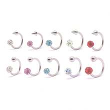 10pcs Hypoallergenic Nose Ring, 10G Stainless Steel Nose Studs, C-Shaped Screw Nose/Cartilage Rings, Cubic Zirconia Nose & Lip Piercing Jewelry, - Silver - View 4