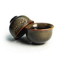 Juego de té de cerámica de esmalte de horno 9 piezas tetera de 10 onzas con filtro de taza Gongdao y 6 tazas pequeñas de cerámica esmaltada cambiante (juego café) - Conjunto marrón - Ver 5