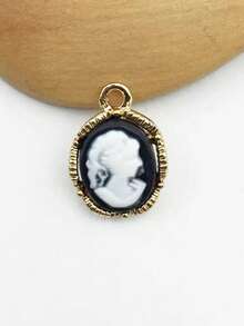 10 piezas Colgante ovalado DIY de figura de metal y resina - retrato - Ver 6