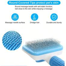 1pc Pet Grooming Brush, Suitable For Dogs & Cats, One-Click Loose Hair Removal, Pet Grooming Tool - Blue - View 8