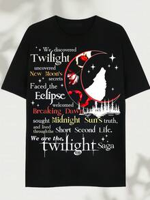 Twilight-Saga T-Shirt _ Vampire _ Children And Adults Up To 3XL Printed T-Shirt - Made From Pure Cotton, It Is Soft And Breathable, Suitable For Men And Women. It Is A Casual Shirt That Is Suitable For All Seasons And Serves As A Fashionable Souvenir. It Is Suitable For Daily Use, Street Fashion Enthusiasts, And Music Lovers. - 黑色 - 查看 1
