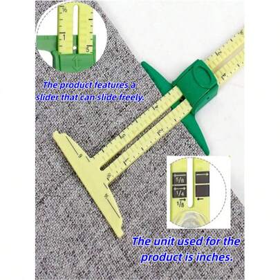 1 Thước trượt 5 trong 1 chất lượng cao, dụng cụ đo may chuyên nghiệp, được làm từ chất liệu nhựa bền, độ chính xác cao. Kết hợp nhiều chức năng đo trong một, dễ dàng xử lý các công việc may vá, cắt may, cắt vá trở nên thuận tiện hơn. Tay cầm được thiết kế tiện dụng, dễ cầm nắm, giúp thao tác may tại nhà thoải mái hơn, là vật dụng không thể thiếu cho những người đam mê may vá và thợ may chuyên nghiệp. Màu sắc được chọn ngẫu nhiên.