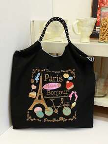 New Exquisite Embroidered Large Capacity Handheld Shopping Bag Women's Fashion Shoulder Tote Bag - Multicolor - View 3