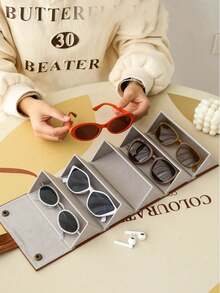 1pc Foldable Hanging Fashionable Eyeglass Storage Box, Portable Eyewear Case (2 Slots Black / 3 Slots Brown) - Black - View 5