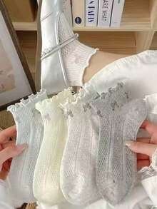 5双装镂空网眼短袜，女士薄款透气蕾丝边短袜，夏季 - 彩色 - 查看 5