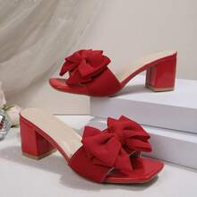 女士户外PU皮革蝴蝶结漆皮高跟凉鞋，适合派对和夏季穿着 - 紅色 - 查看 6