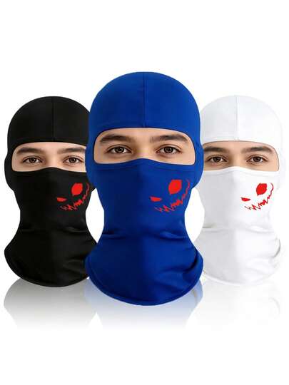 3 pièces/2 pièces/1 pièce Cagoule unisexe avec impression de visage souriant, masque de ski pour hommes et femmes, convient pour les sports de plein air et l'usage quotidien