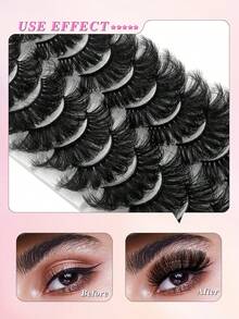 ENCHUW 10 Pairs Synthetic False Eyelashes, 3D Multi-Layered Fluffy & Thick Lashes, 25mm Dramatic Cat Eye Style, Suitable For Beginners, Reusable & Lightweight - Black - View 4
