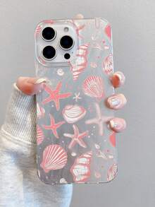 1个贝壳和海星图案透明防摔手机壳，IMD材质，适合作为节日礼物，适用于iPhone 15/16 Pro/Pro Max/14/15/16 Plus，男女通用，防指纹防刮透明保护套 - 彩色 - 查看 2