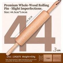 1 cây cán bột bằng gỗ nguyên khối, dụng cụ làm bánh, thích hợp để làm bánh chapati/bánh bao/bột nhào. - Nhiều màu - Xem 4