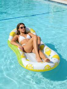 1个充气漂浮床，水果造型，西瓜和柠檬元素，带枕头设计，PVC材质，适用于水面、泳池、沙滩、主题派对，可用作充气水上漂浮物、水上休息座椅、充气漂浮物、游泳池充气筏，充气泵需另行购买。 - 西瓜檸檬躺椅 - 查看 7