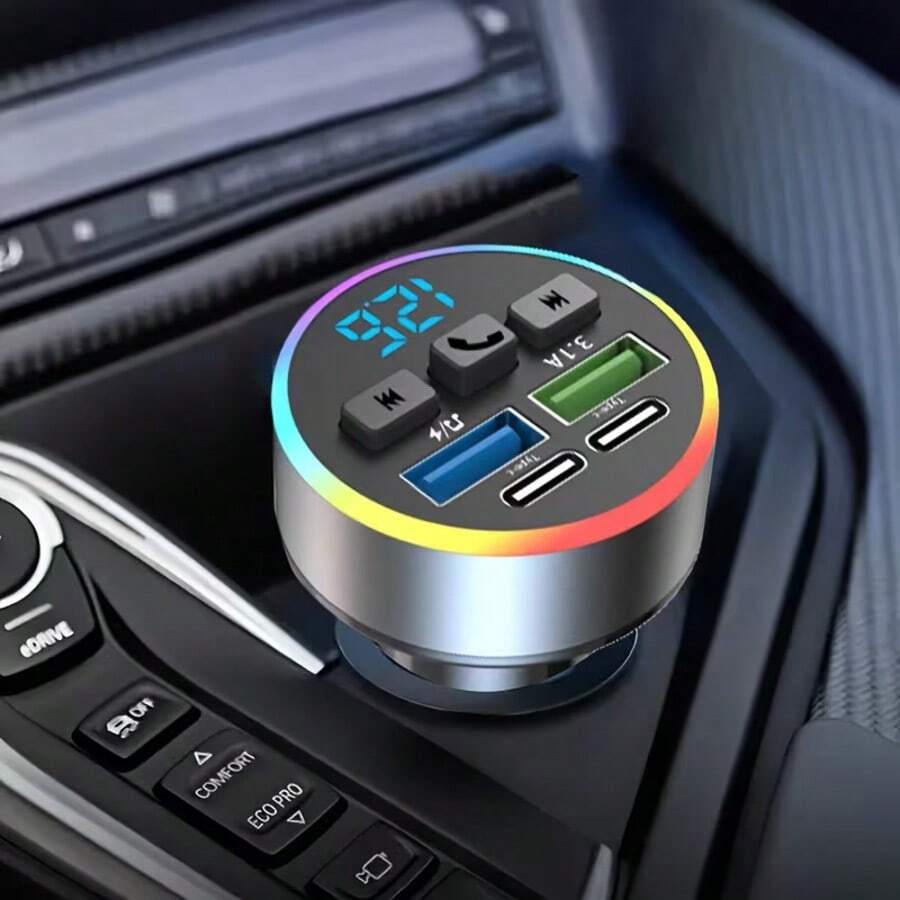 超级无线Type-C USB一键免提车载充电器、音频接收器、车载MP3播放器、FM发射器，支持双USB快速充电、无线充电、免提通话，是一款可靠的车载配件。