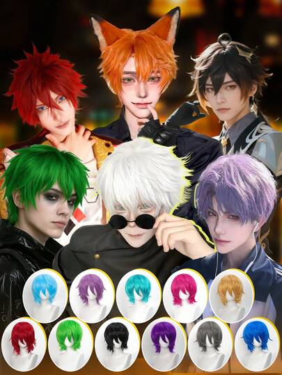 Karida 12 Inch Universal Synthetic Fiber Short Wig With Bangs, Unisex, High Density Natural Styling, Heat Resistant, Suitable For Cosplay, Anime, And Gaming