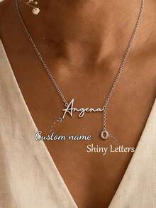Custom Shiny Frosted Name Necklace Women Personalized Charm Classic Letter Clavicle Necklace Stainless Steel Gold Cursive Name Handmade Pendant Nameplate Jewelry Christmas New Year Gift For Girlfriend Lover - Silver-letter - View 8
