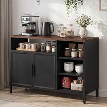 BALCONERA Metal Storage Cabinet & Sideboard With Double Doors, Magnetic Closure, Adjustable Shelves And Steel Frame - 黑色 - 查看 2