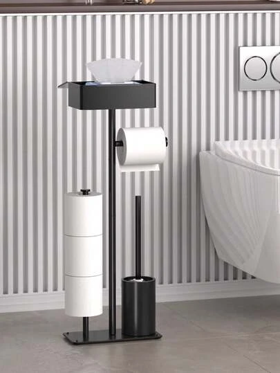 1 pieza Soporte de pie para cepillo de inodoro, Portarrollos de papel higiénico vertical, Móvil sobre ruedas, Estante de almacenamiento de rollos de baño, Soporte desmontable para cepillo de inodoro, Accesorios de baño