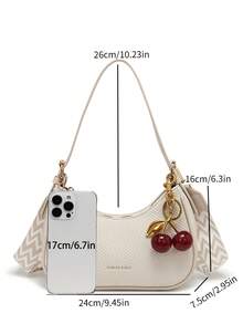 2026 New Classic Versatile Letter Graphic Design Solid Color PU Leather Shoulder Bag, Suitable For Shopping, Y2K Underarm Bag, Purse - White - View 2