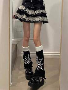 1 双 Y2K 亚文化蜘蛛网针织喇叭形腿套，适合所有季节 - 彩色 - 查看 3