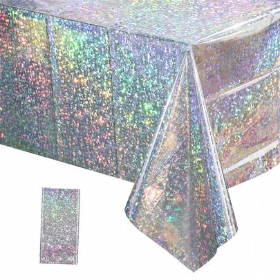 1pc/3pcs Silver Floral Disposable Plastic Tablecloth, Party Supplies, Birthday Party, Outdoor Dining Tablecloth, 137*274cm