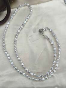 1条奢华女士加长斜挎手机挂绳，时尚高端不规则珍珠串珠手机带，多功能防丢可拆卸挂绳夹配件 - 米色 - 查看 7