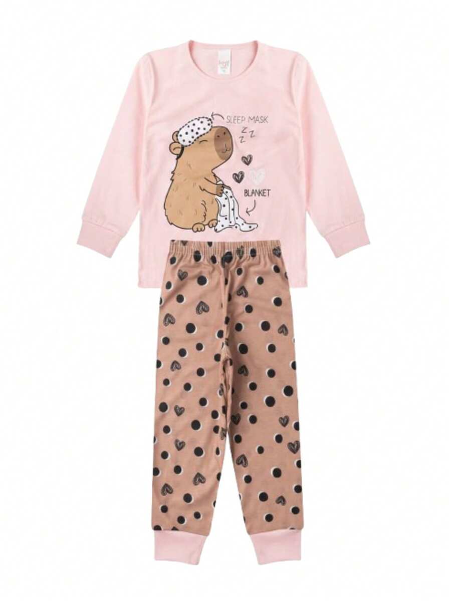 Capybara Winter Girls' Pajamas - Baby Pink - View 1