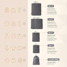 Juego de 6 cubos de compresión para embalaje organizador de ropa duradero para maletas y equipaje de mano cubos de embalaje expansibles y ligeros para compresión de viaje con bolsa de - Gris - Ver 4